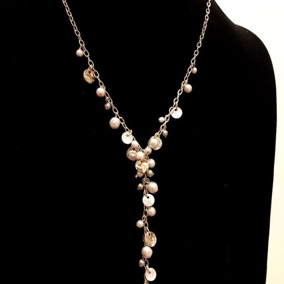 Ann Taylor LOFT Metallic Dainty Bead and Pearl Y Necklace NWT 39.5 - Picture 5 of 8